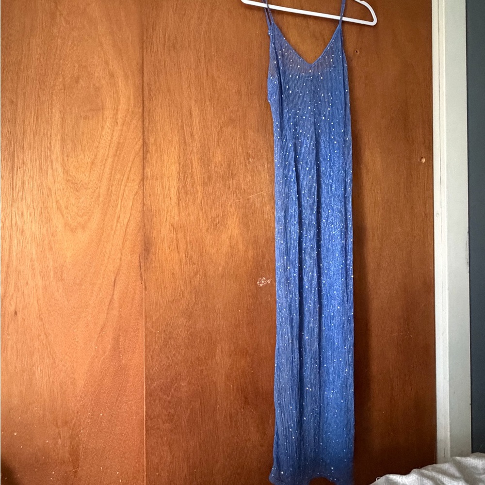 Boohoo Blue Mesh Maxi Dress With Sequence Swim Suit Cover Up Women’s Size M